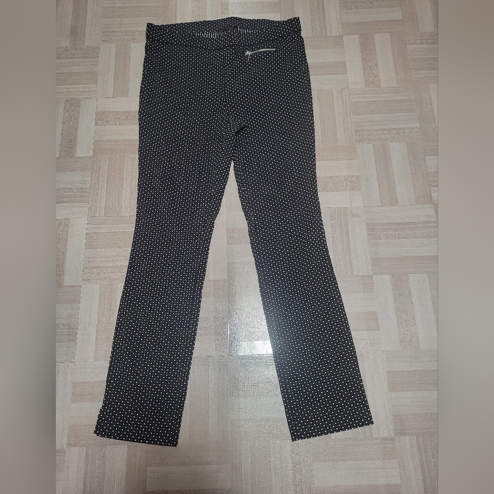 Rafaella Black and White Polka Dot Slim Ankle Pants. 10